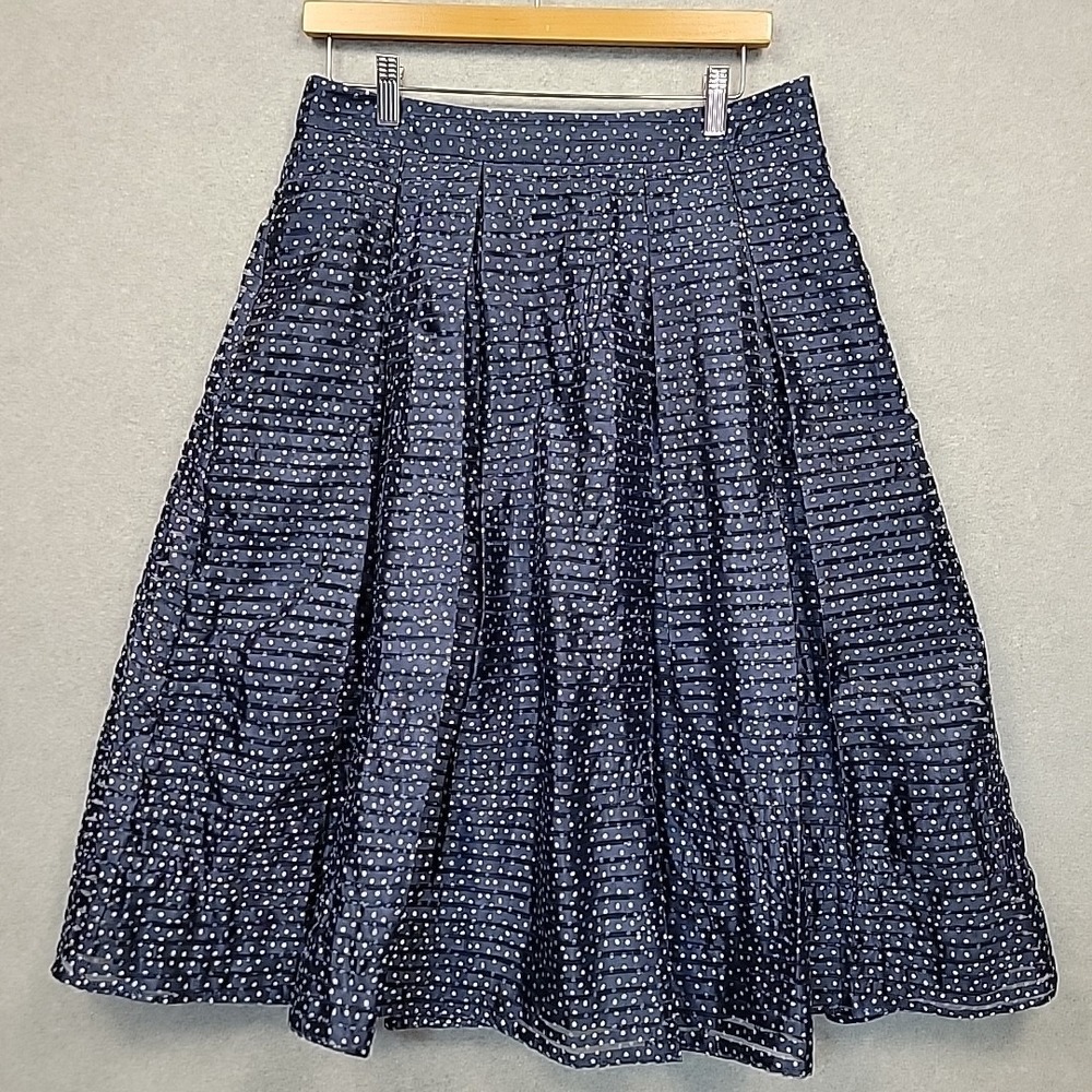 Karl Lagerfeld Paris Pleated‎ Skirt Womens M Navy Blue Polka Dot Artsy Flowy